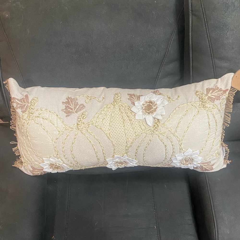 Decorative Pillow with Pumpkin and Floral Design- hand crafted in india
